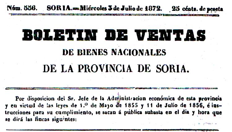 Boletín de Ventas de Bienes Nacionales de la Provincia de Soria